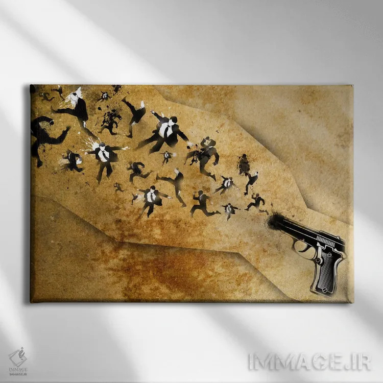 تابلو دکوراتیو پایان اسلحه اثر فایو بای فایو کالکتیو - نمای روبهرو روی دیوار