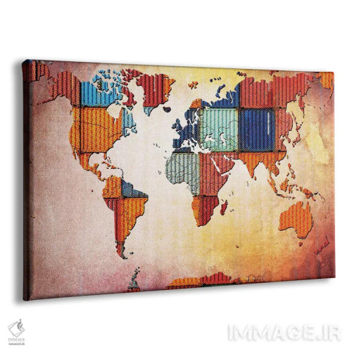 تابلو انتزاعی نقشه جهان کاشی کاری شده اثر فایو بای فایو کالکتیو - نمای پرسپکتیو محصول