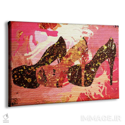 تابلو دکوراتیو کفش های پاشنه بلند با طرح چوبی اثر فایو بای فایو کالکتیو - نمای پرسپکتیو محصول