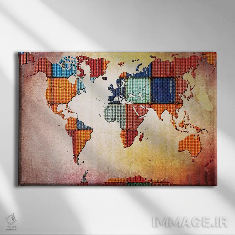 تابلو انتزاعی نقشه جهان کاشی کاری شده اثر فایو بای فایو کالکتیو - نمای روبهرو روی دیوار