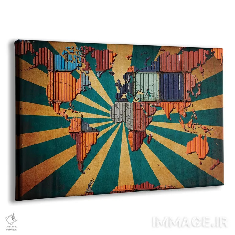 تابلو انتزاعی نقشه جهان کاشی کاری شده آفتاب تابان اثر فایو بای فایو کالکتیو - نمای پرسپکتیو محصول