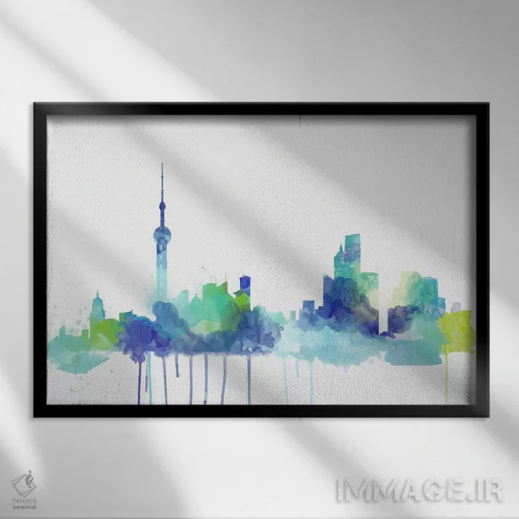 تابلو دکوراتیو خط افق آبرنگی تورنتو اثر فایو بای فایو کالکتیو - نمای قابدار مشکی