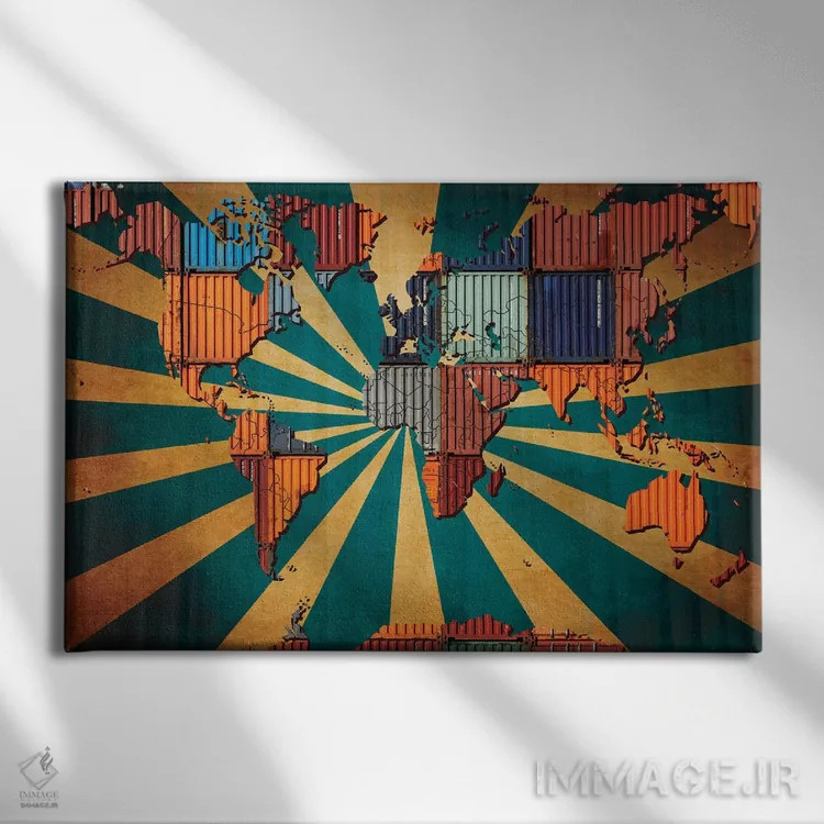تابلو انتزاعی نقشه جهان کاشی کاری شده آفتاب تابان اثر فایو بای فایو کالکتیو - نمای روبهرو روی دیوار