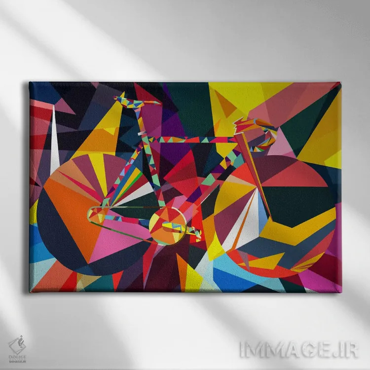 تابلو دکوراتیو دوچرخه فیکسی با طرح چندضلعی اثر فایو بای فایو کالکتیو - نمای روبهرو روی دیوار
