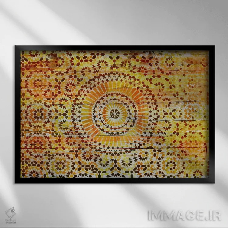 تابلو دکوراتیو طرح چوبی هندی ۲ اثر فایو بای فایو کالکتیو - نمای قابدار مشکی