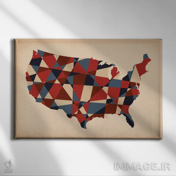 تابلو انتزاعی White, and Blue,طرح هندسی قرمز، سفید و آبی اثر فایو بای فایو کالکتیو - نمای روبهرو روی دیوار