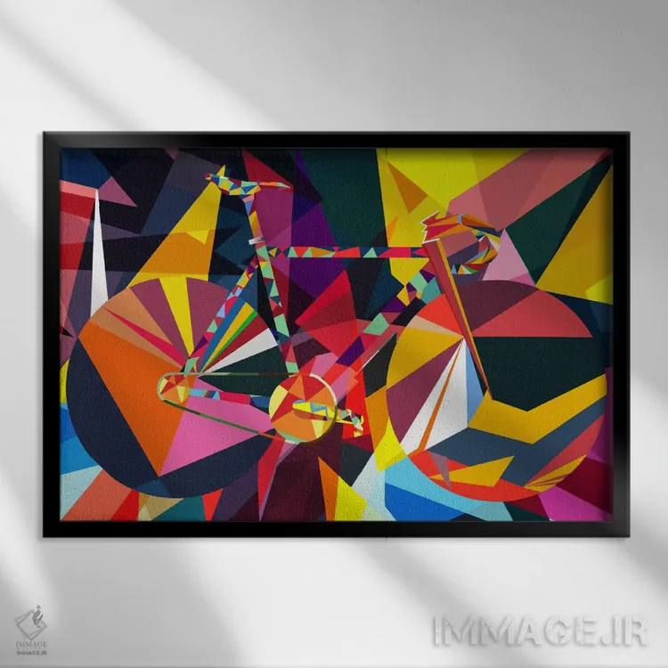 تابلو دکوراتیو دوچرخه فیکسی با طرح چندضلعی اثر فایو بای فایو کالکتیو - نمای قابدار مشکی