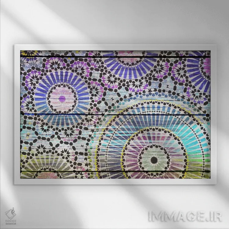 تابلو دکوراتیو طرح چوبی هندی اثر فایو بای فایو کالکتیو - نمای قابدار سفید