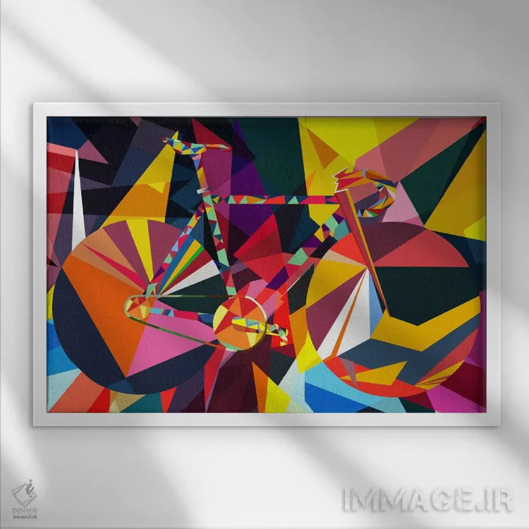 تابلو دکوراتیو دوچرخه فیکسی با طرح چندضلعی اثر فایو بای فایو کالکتیو - نمای قابدار سفید