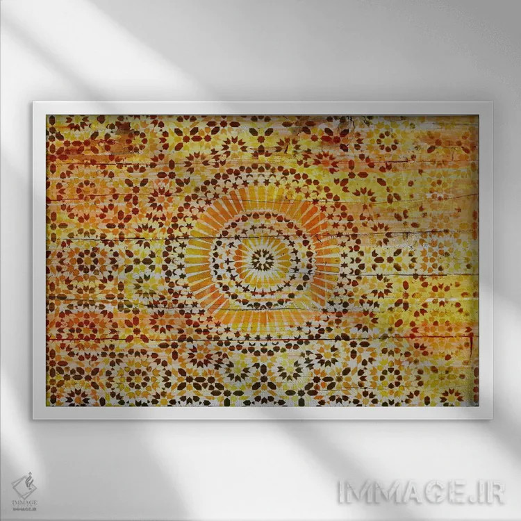 تابلو دکوراتیو طرح چوبی هندی ۲ اثر فایو بای فایو کالکتیو - نمای قابدار سفید