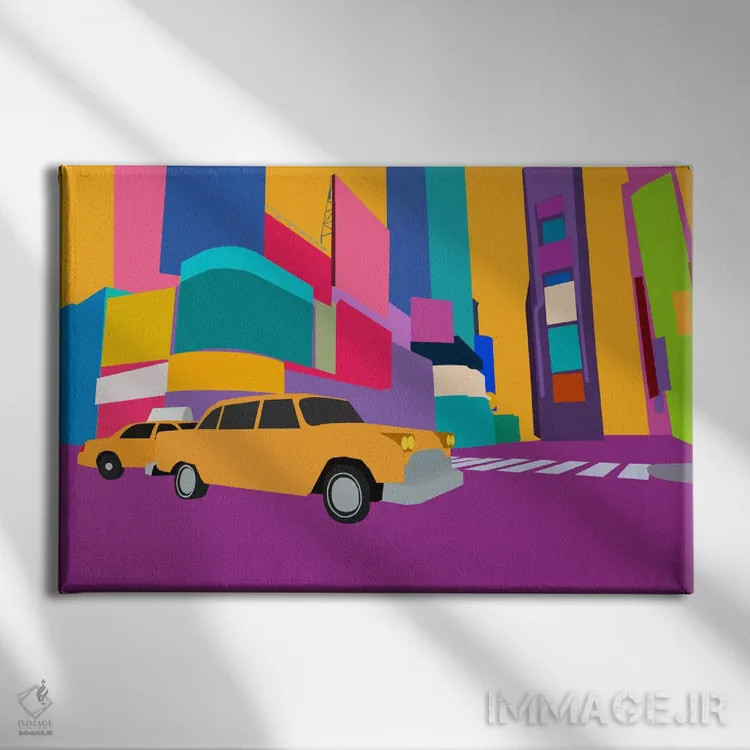تابلو دکوراتیو تاکسی نیویورک با بلوک نئونی اثر فایو بای فایو کالکتیو - نمای روبهرو روی دیوار