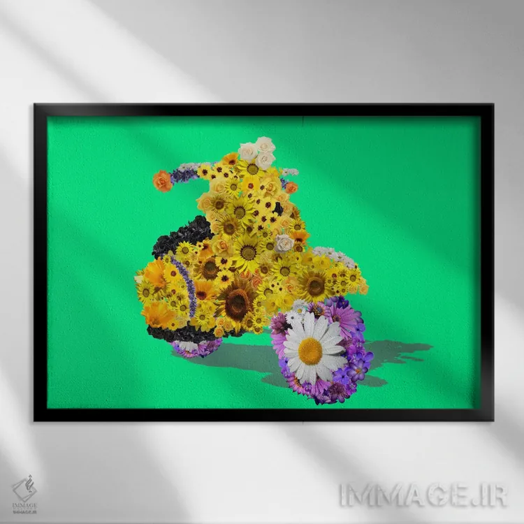 تابلو دکوراتیو وسپا با گل اثر فایو بای فایو کالکتیو - نمای قابدار مشکی