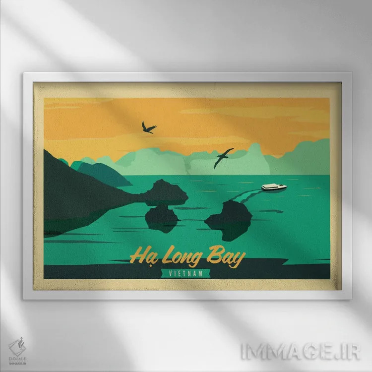 تابلو دکوراتیو Vietnam Vintage Travel Poster,پوستر سفر قدیمی خلی… اثر فایو بای فایو کالکتیو - نمای قابدار سفید