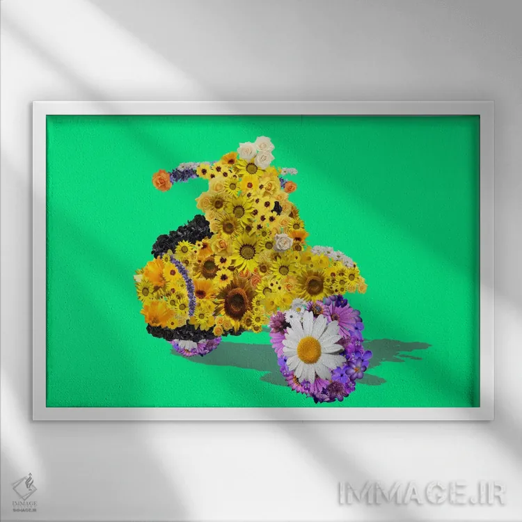 تابلو دکوراتیو وسپا با گل اثر فایو بای فایو کالکتیو - نمای قابدار سفید