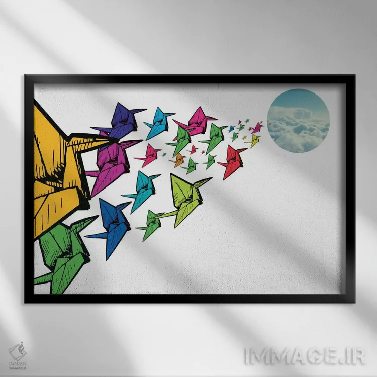 تابلو دکوراتیو قوی اوریگامی اثر فایو بای فایو کالکتیو - نمای قابدار مشکی