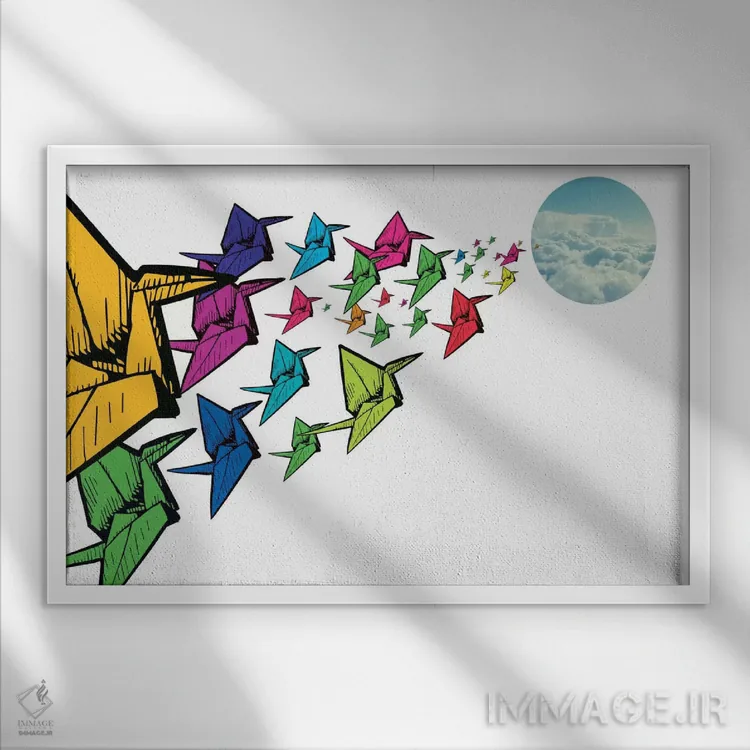 تابلو دکوراتیو قوی اوریگامی اثر فایو بای فایو کالکتیو - نمای قابدار سفید