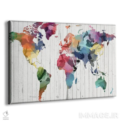 تابلو انتزاعی نقشه جهان آبرنگی چوبی اثر فایو بای فایو کالکتیو - نمای پرسپکتیو محصول