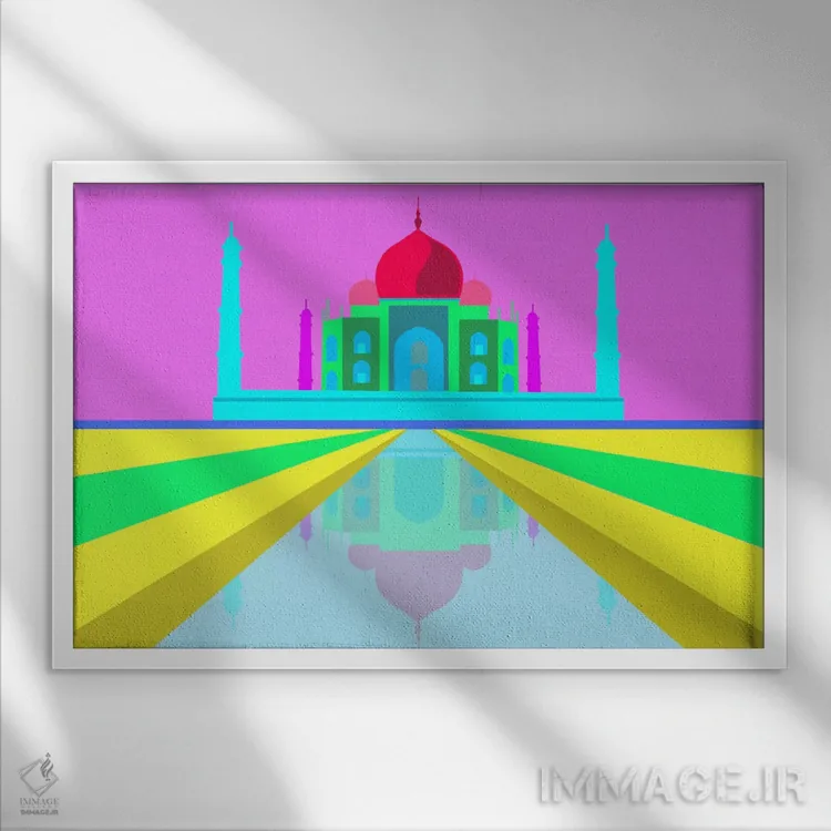 تابلو دکوراتیو تاج محل نئونی اثر فایو بای فایو کالکتیو - نمای قابدار سفید