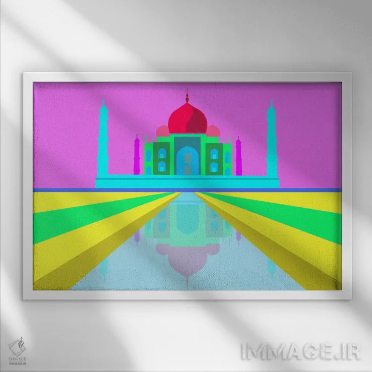 تابلو دکوراتیو تاج محل نئونی اثر فایو بای فایو کالکتیو - نمای قابدار سفید