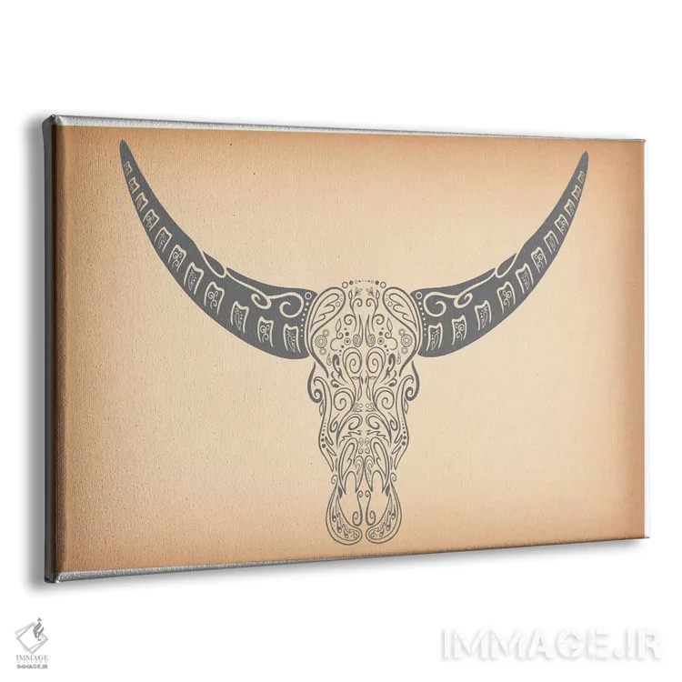 تابلو دکوراتیو جمجمه قندی شاخ بلند اثر فایو بای فایو کالکتیو - نمای پرسپکتیو محصول