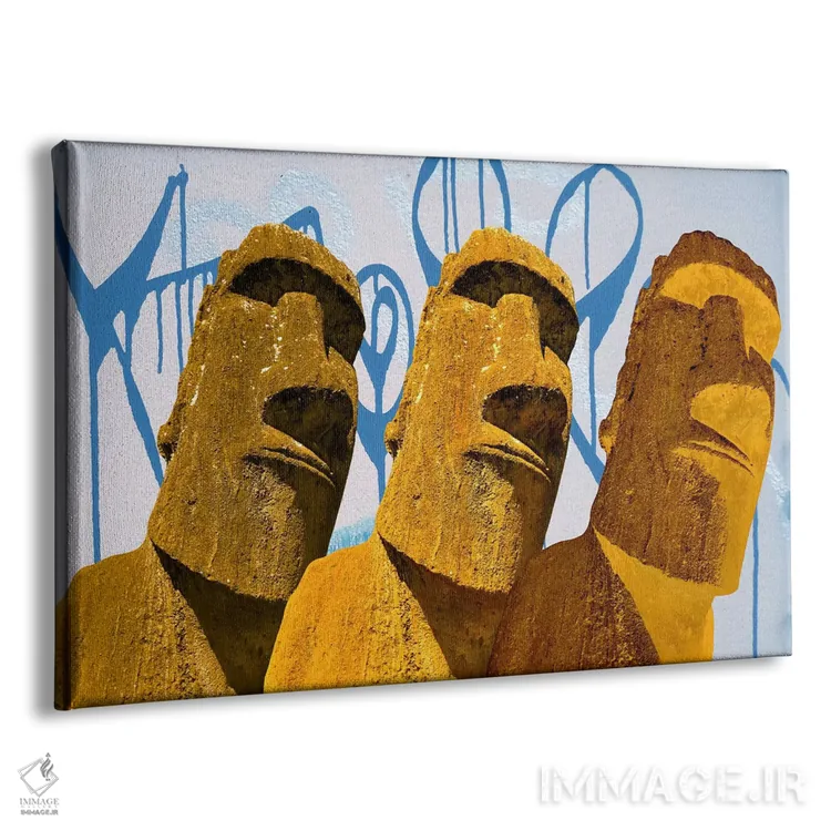 تابلو دکوراتیو هنر گرافیتی مجسمه های موآی اثر فایو بای فایو کالکتیو - نمای پرسپکتیو محصول