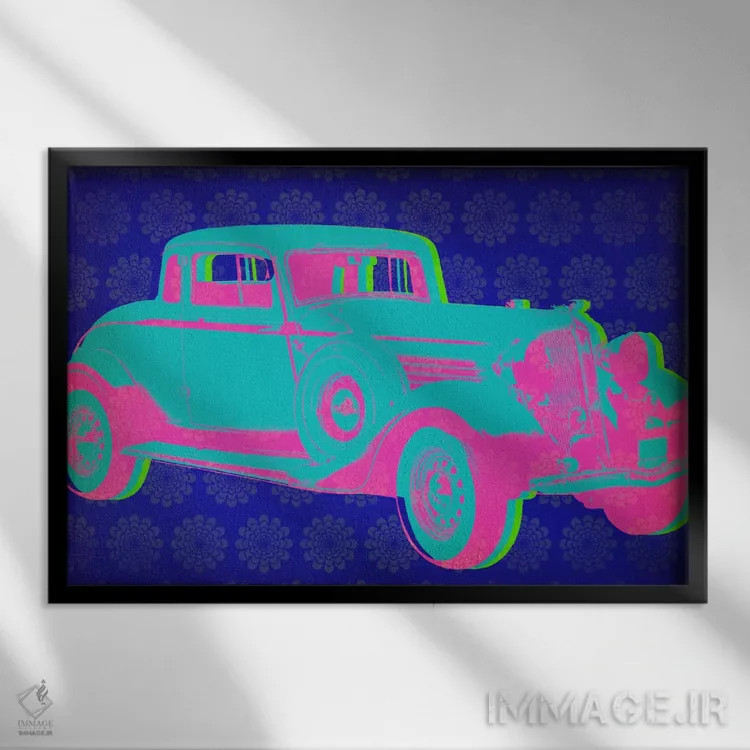 تابلو دکوراتیو پاپ آرت خودروی کلاسیک اثر فایو بای فایو کالکتیو - نمای قابدار مشکی