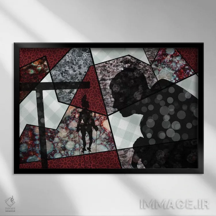 تابلو دکوراتیو عروسک و استاد اثر فایو بای فایو کالکتیو - نمای قابدار مشکی