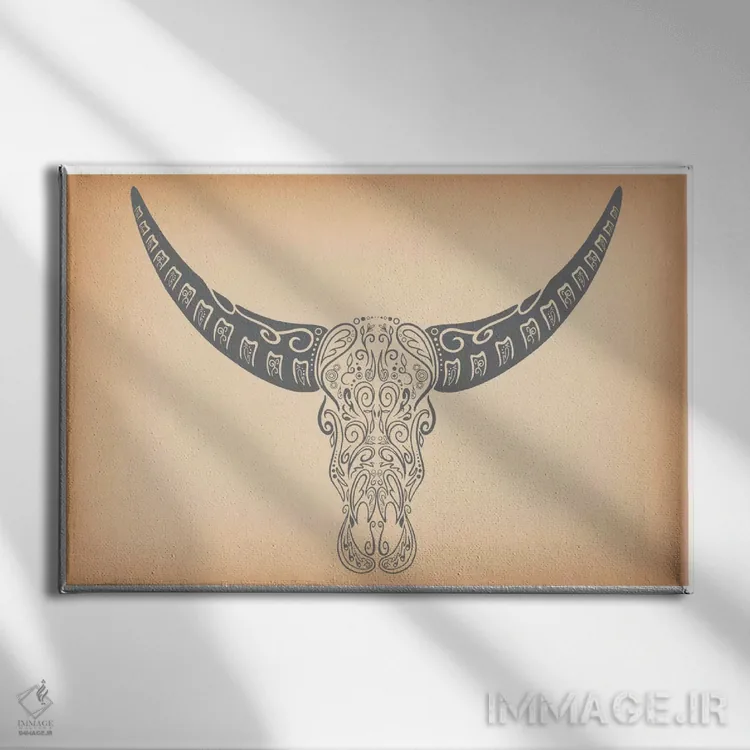 تابلو دکوراتیو جمجمه قندی شاخ بلند اثر فایو بای فایو کالکتیو - نمای روبهرو روی دیوار