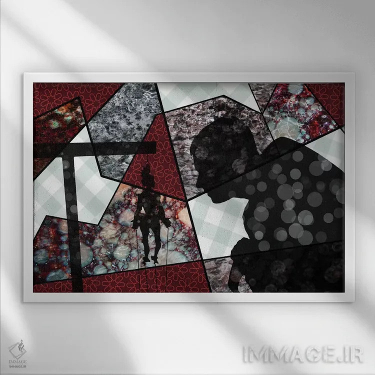 تابلو دکوراتیو عروسک و استاد اثر فایو بای فایو کالکتیو - نمای قابدار سفید