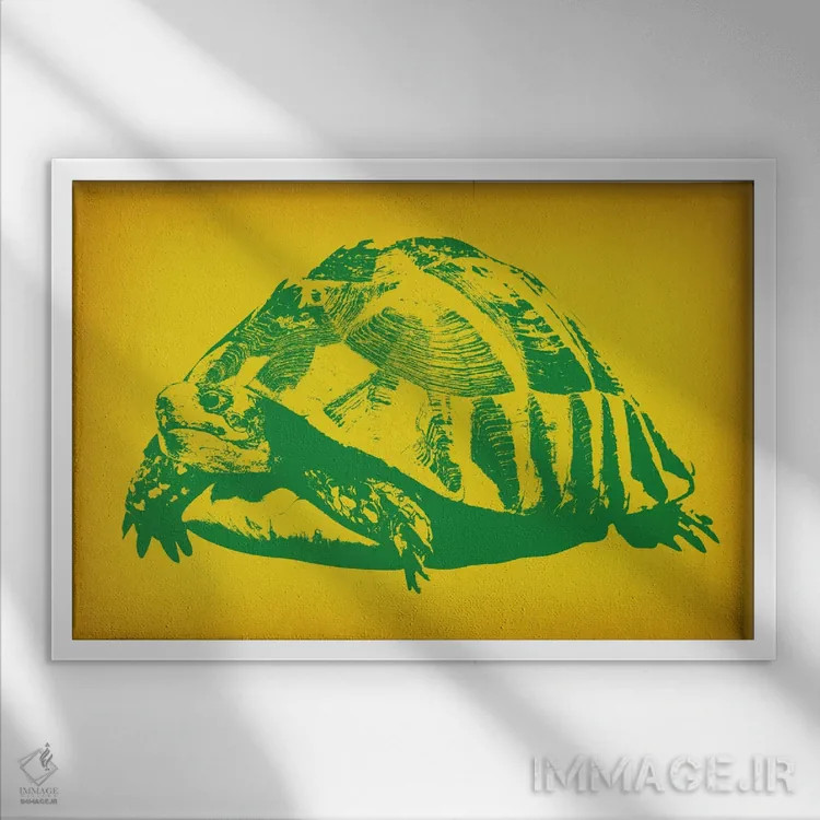 تابلو دکوراتیو پاپ آرت لاک پشت سبز اثر فایو بای فایو کالکتیو - نمای قابدار سفید