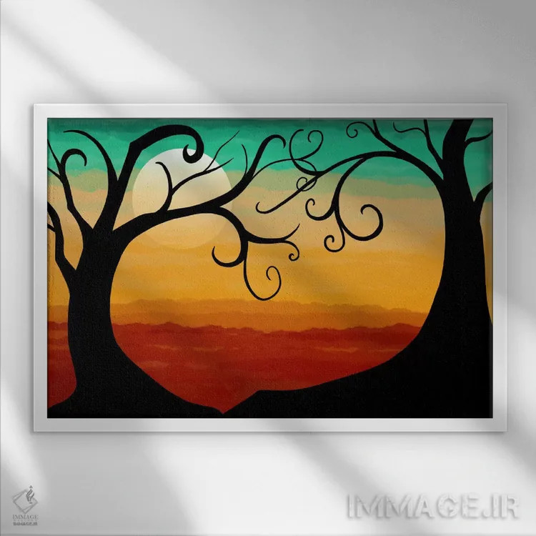 تابلو دکوراتیو غروب سوزان اثر فایو بای فایو کالکتیو - نمای قابدار سفید