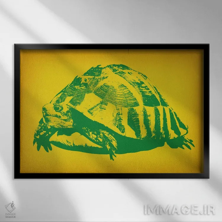 تابلو دکوراتیو پاپ آرت لاک پشت سبز اثر فایو بای فایو کالکتیو - نمای قابدار مشکی