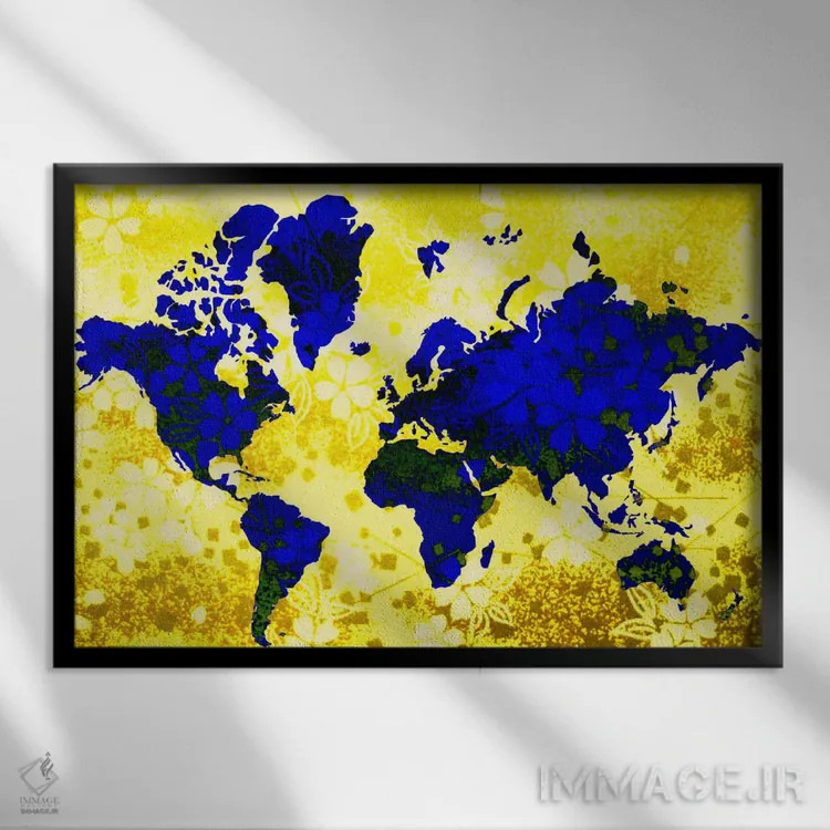 تابلو انتزاعی نقشه زمینی گلدار اثر فایو بای فایو کالکتیو - نمای قابدار مشکی