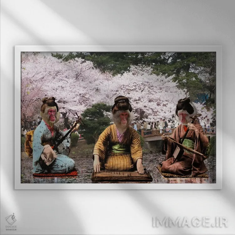 تابلو دکوراتیو آهنگ های بی کلام میمون اثر فایو بای فایو کالکتیو - نمای قابدار سفید