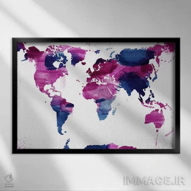 تابلو مینیمال جهان آبرنگی اثر فایو بای فایو کالکتیو - نمای قابدار مشکی