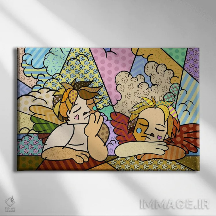 تابلو دکوراتیو دو فرشته ۲ اثر فایو بای فایو کالکتیو - نمای روبهرو روی دیوار