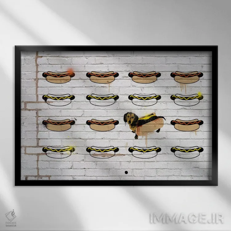 تابلو دکوراتیو هات داگ ها اثر فایو بای فایو کالکتیو - نمای قابدار مشکی