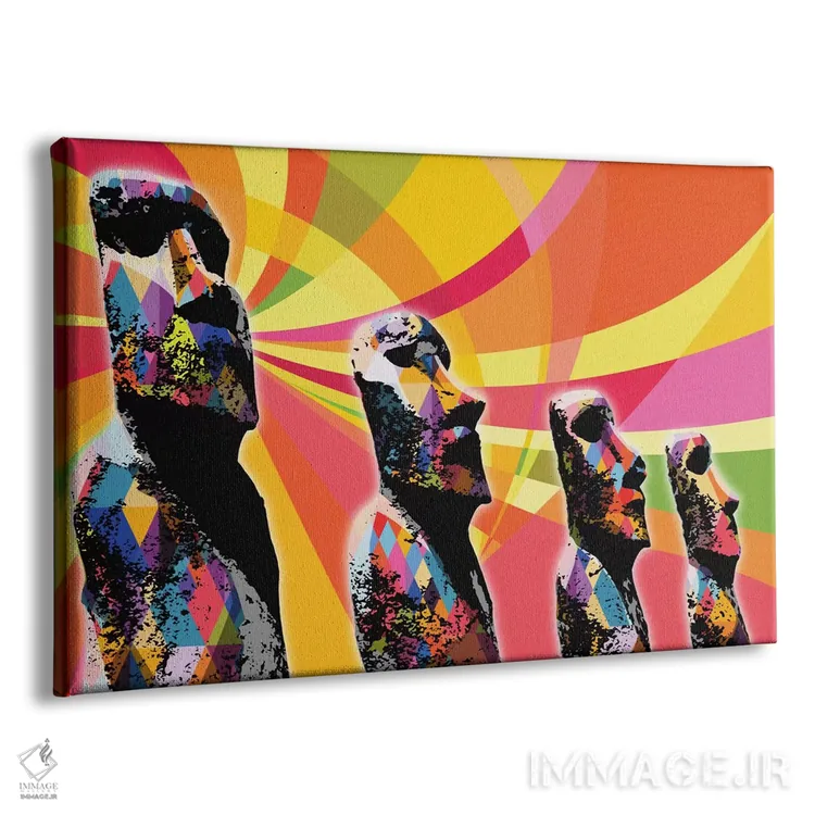 تابلو دکوراتیو پاپ سایکدلیک سرهای موآی جزیره ایستر اثر فایو بای فایو کالکتیو - نمای پرسپکتیو محصول