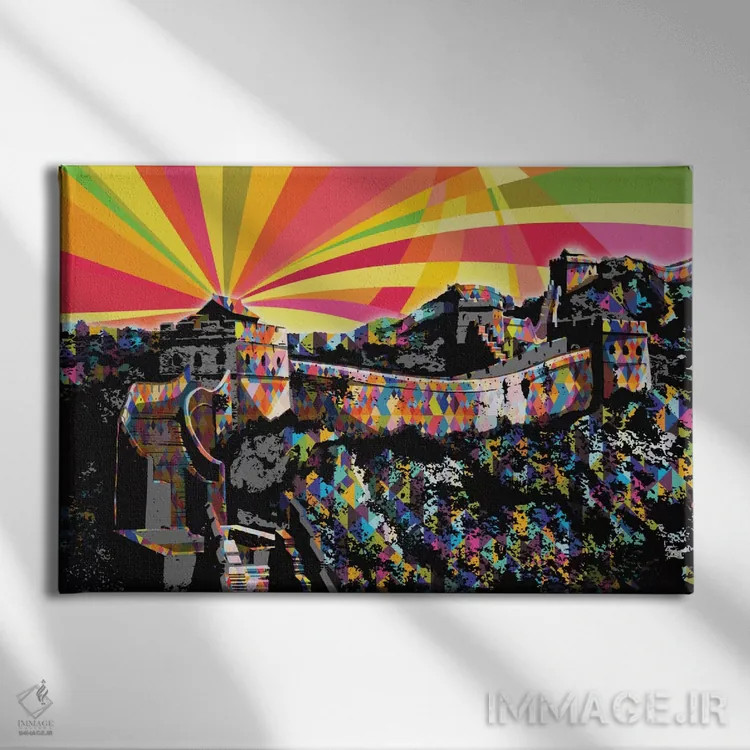 تابلو دکوراتیو پاپ سایکدلیک دیوار بزرگ چین اثر فایو بای فایو کالکتیو - نمای روبهرو روی دیوار