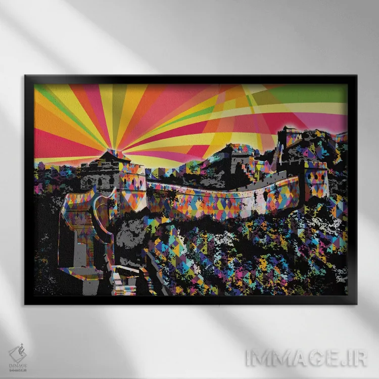 تابلو دکوراتیو پاپ سایکدلیک دیوار بزرگ چین اثر فایو بای فایو کالکتیو - نمای قابدار مشکی