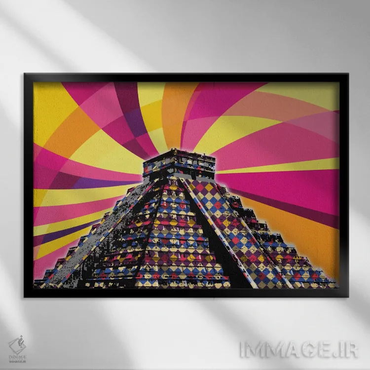 تابلو دکوراتیو پاپ سایکدلیک چیچن ایتزا اثر فایو بای فایو کالکتیو - نمای قابدار مشکی