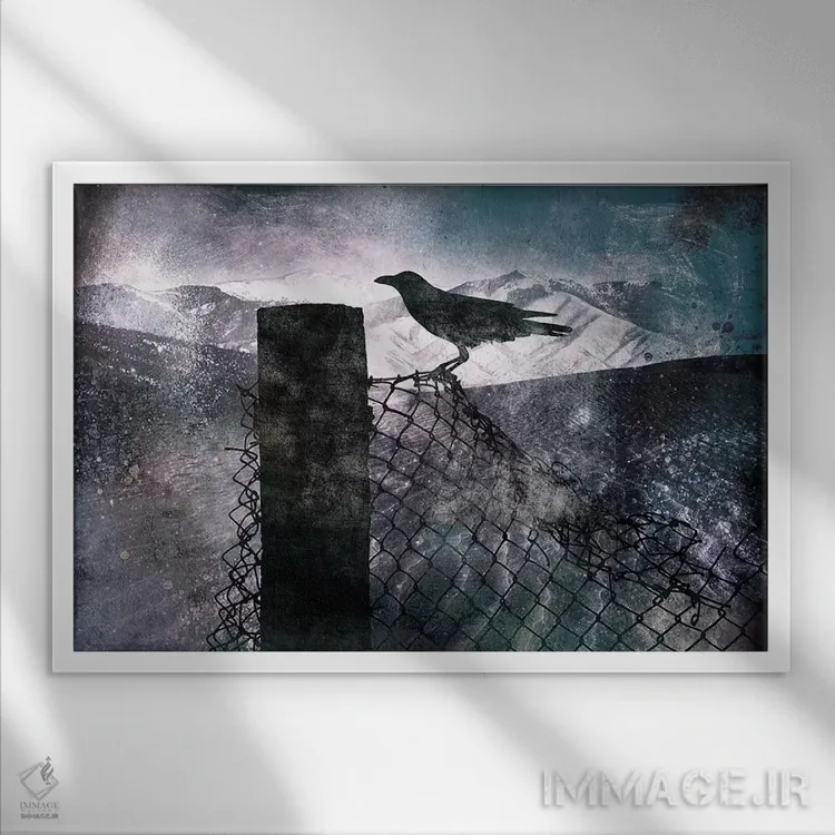 تابلو دکوراتیو کلاغ شب اثر فایو بای فایو کالکتیو - نمای قابدار سفید