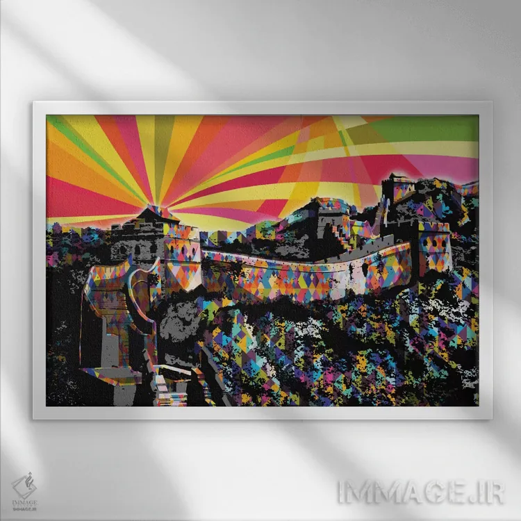 تابلو دکوراتیو پاپ سایکدلیک دیوار بزرگ چین اثر فایو بای فایو کالکتیو - نمای قابدار سفید