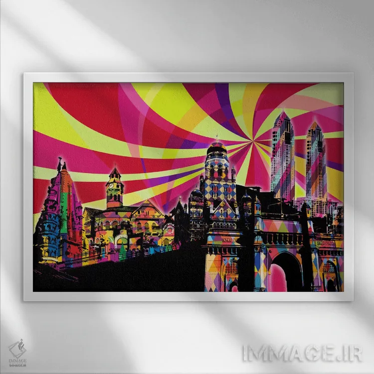 تابلو دکوراتیو پاپ سایکدلیک بمبئی اثر فایو بای فایو کالکتیو - نمای قابدار سفید