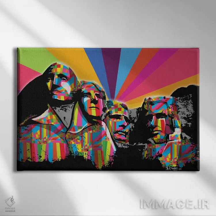 تابلو دکوراتیو پاپ سایکدلیک کوه راشمور اثر فایو بای فایو کالکتیو - نمای روبهرو روی دیوار