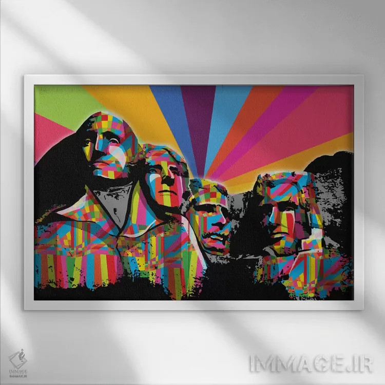 تابلو دکوراتیو پاپ سایکدلیک کوه راشمور اثر فایو بای فایو کالکتیو - نمای قابدار سفید