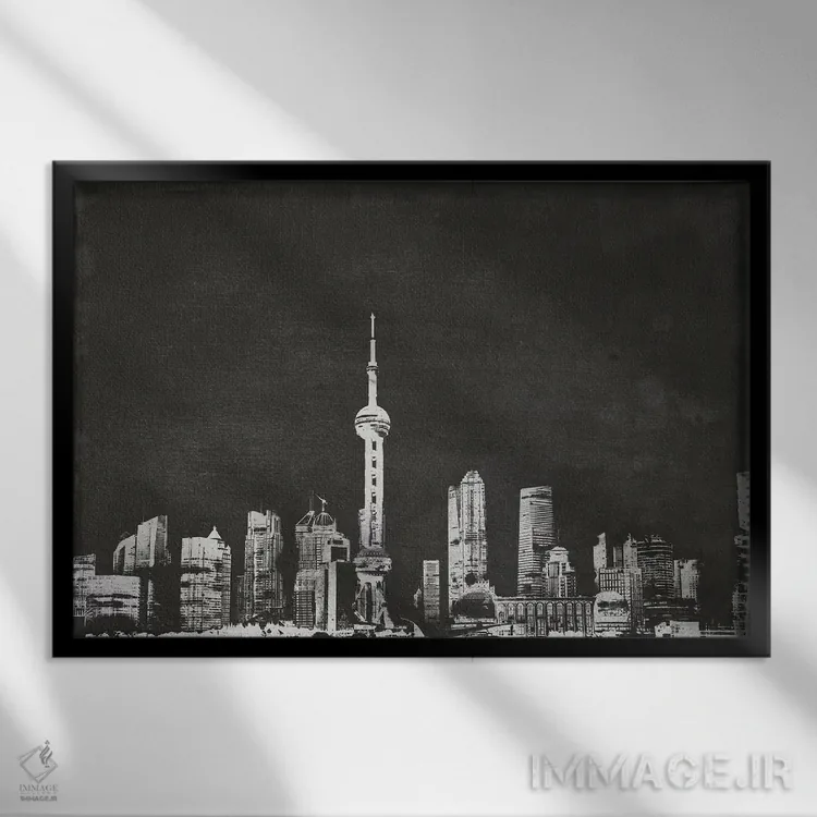 تابلو دکوراتیو نمای افق شانگهای اثر فایو بای فایو کالکتیو - نمای قابدار مشکی