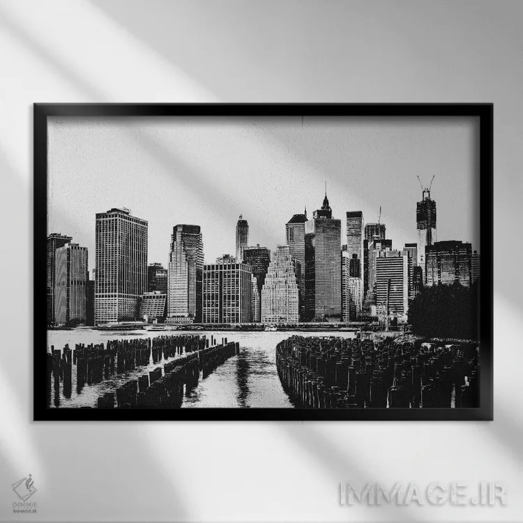 تابلو دکوراتیو افق سیاه وسفید منهتن اثر فایو بای فایو کالکتیو - نمای قابدار مشکی