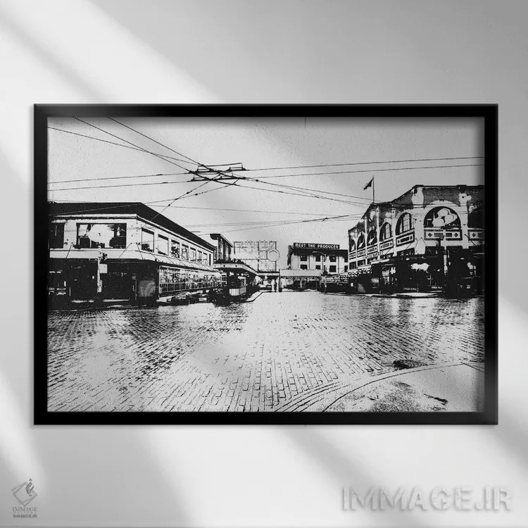 تابلو دکوراتیو افق سیاه وسفید سیاتل اثر فایو بای فایو کالکتیو - نمای قابدار مشکی