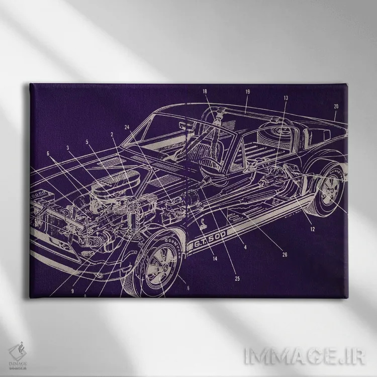 تابلو دکوراتیو نقشه های فنی جی تی اثر فایو بای فایو کالکتیو - نمای روبهرو روی دیوار